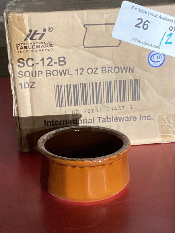 New in Box! International Tableware Inc 12oz Brown Soup Bowl 
Qty 12 
Your Bid x 12 - Image 1 of 2
