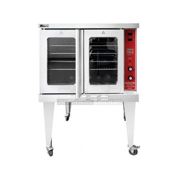 BRAND NEW! Migali Commercial Stainless Steel Natural Gas Powered Single Stack Convection Oven! With Wire Oven Racks! Model: C-CO1-NG! On Legs With Casters! - Image 1 of 1
