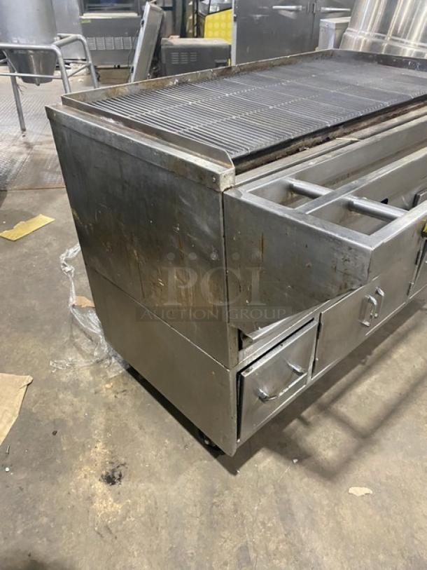 Jade Range Commercial Stainless Steel Natural Gas/Coal Powered Chitwood Smoke/Char Broiler Grill! With Pan Slide & Enclosed Dry Storage Cabinet Style Base! With Aluminum Pans! On Casters! Working When Removed! - Image 2 of 12