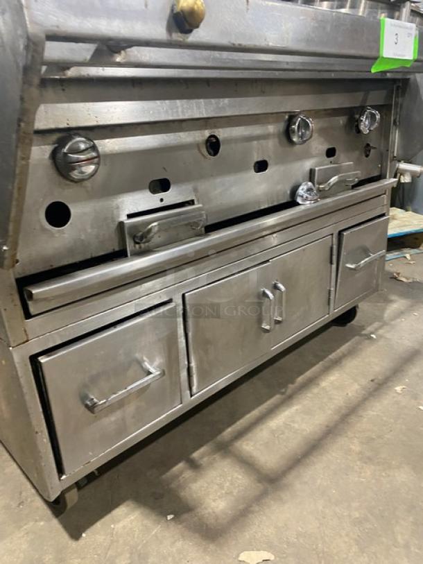 Jade Range Commercial Stainless Steel Natural Gas/Coal Powered Chitwood Smoke/Char Broiler Grill! With Pan Slide & Enclosed Dry Storage Cabinet Style Base! With Aluminum Pans! On Casters! Working When Removed! - Image 7 of 12