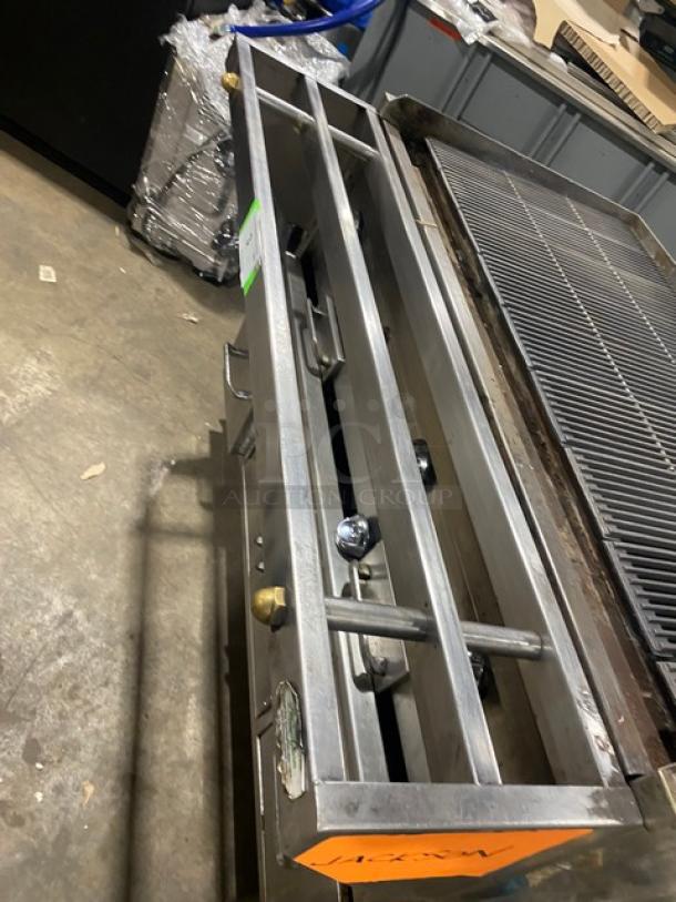 Jade Range Commercial Stainless Steel Natural Gas/Coal Powered Chitwood Smoke/Char Broiler Grill! With Pan Slide & Enclosed Dry Storage Cabinet Style Base! With Aluminum Pans! On Casters! Working When Removed! - Image 9 of 12