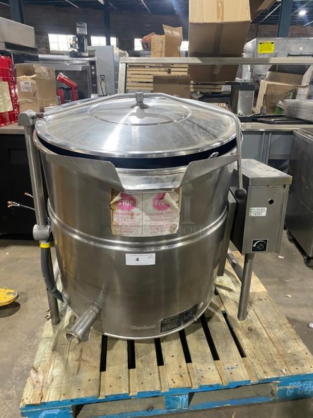 Cleveland Range Commercial Stainless Steel Electric Powered Self-Contained 2/3 Steam Jacketed Tilting Steam Kettle! Model: KEL-60T SN: WT2569-93D-02! 208V 3 Phase! On Legs! Working When Removed! - Image 1 of 10