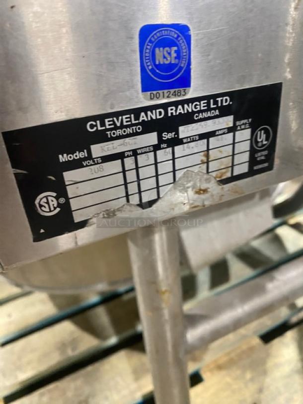 Cleveland Range Commercial Stainless Steel Electric Powered Self-Contained 2/3 Steam Jacketed Tilting Steam Kettle! Model: KEL-60T SN: WT2569-93D-02! 208V 3 Phase! On Legs! Working When Removed! - Image 7 of 10