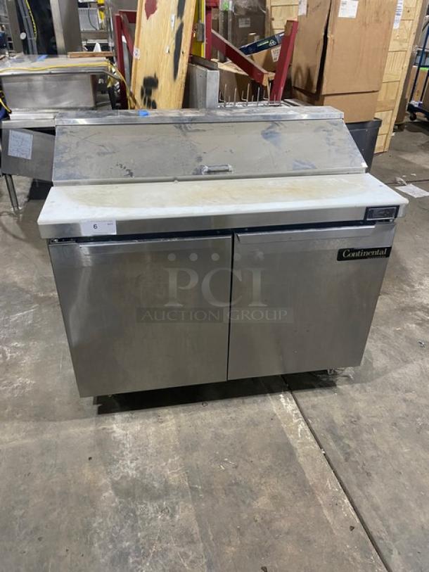 Continental Commercial Stainless Steel 2 Door Refrigerated Bain Marie Style Mega Top Salad/Sandwich Prep Table! With Removable Cutting Board! With Poly Coated Wie Racks! Model: SW48-12 SN: 15874359! 115V 1 Phase! On Casters! Working When Removed! - Image 1 of 9