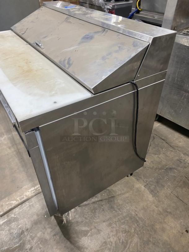 Continental Commercial Stainless Steel 2 Door Refrigerated Bain Marie Style Mega Top Salad/Sandwich Prep Table! With Removable Cutting Board! With Poly Coated Wie Racks! Model: SW48-12 SN: 15874359! 115V 1 Phase! On Casters! Working When Removed! - Image 4 of 9