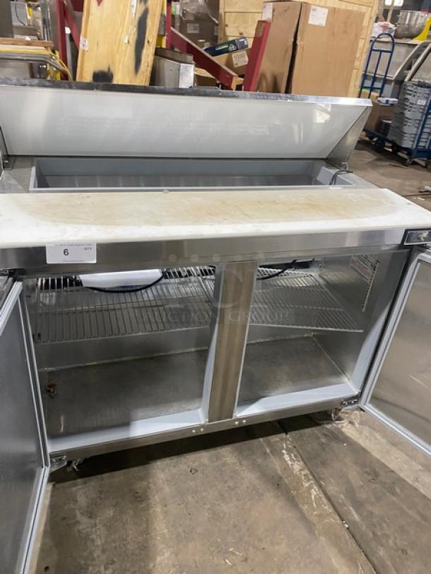 Continental Commercial Stainless Steel 2 Door Refrigerated Bain Marie Style Mega Top Salad/Sandwich Prep Table! With Removable Cutting Board! With Poly Coated Wie Racks! Model: SW48-12 SN: 15874359! 115V 1 Phase! On Casters! Working When Removed! - Image 5 of 9