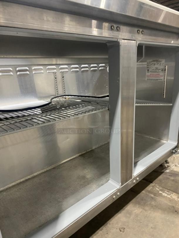 Continental Commercial Stainless Steel 2 Door Refrigerated Bain Marie Style Mega Top Salad/Sandwich Prep Table! With Removable Cutting Board! With Poly Coated Wie Racks! Model: SW48-12 SN: 15874359! 115V 1 Phase! On Casters! Working When Removed! - Image 6 of 9