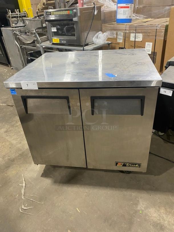True Commercial Stainless Steel 2 Door Undercounter Worktop Refrigerator! Energy Star Certified! With Poly Coated Wire Rack! Model: TUC-36 SN: 7176473! 115V 1 Phase! On Casters! Working When Removed! - Image 1 of 7