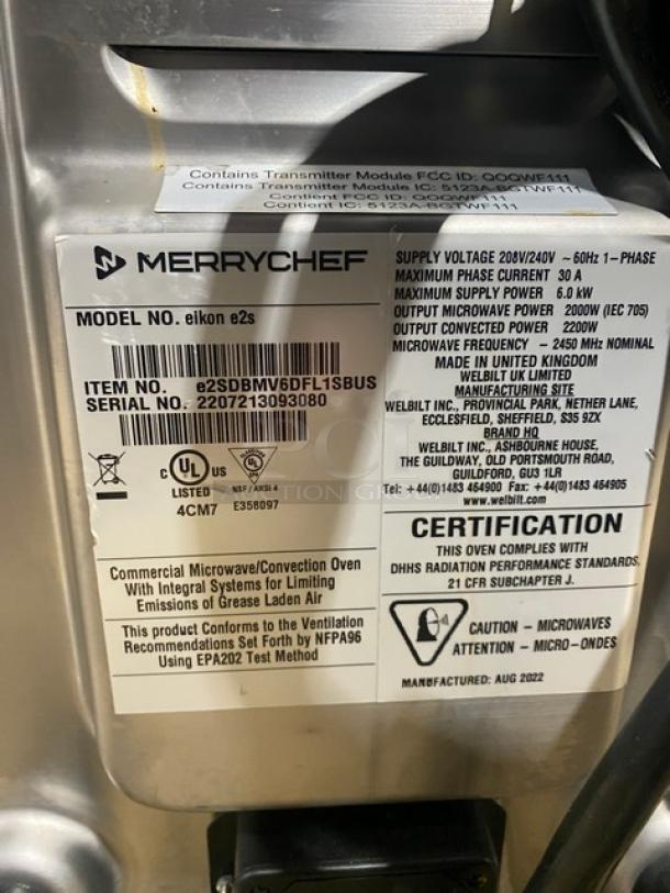 MerryChef! 2022 Late Model! Commercial Black Electric Powered Countertop Rapid Cook Turbo Oven! Model: Eikon E2S SN: 2207213093080! 208/240V 1 Phase! - Image 5 of 8