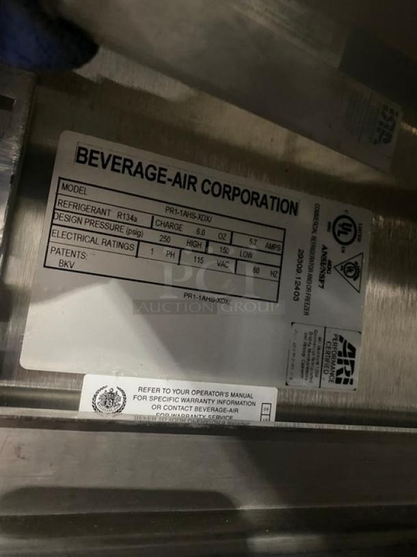 Beverage-Air Prestige Plus Series Commercial Stainless Steel Solid Half Door Reach In Refrigerator! Energy Star Certified! With Built In Pan Holding Rack & Poly Coated Wire Rack! Model: PR1-1AHS-XDX SN: 29309.12403! 115V 1 Phase! On Legs! - Image 8 of 9