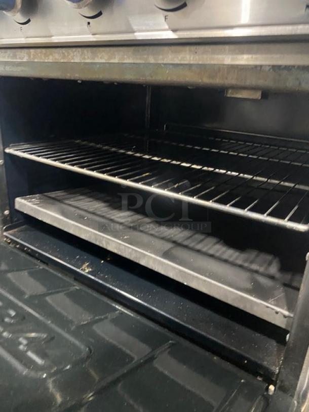 Imperial Commercial Stainless Steel Electric Powered 6 Burner Hot Plate Range/Oven Combo! With Back Splash & Overhead Salamander Shelf! With Wired Oven Rack! - Image 7 of 8