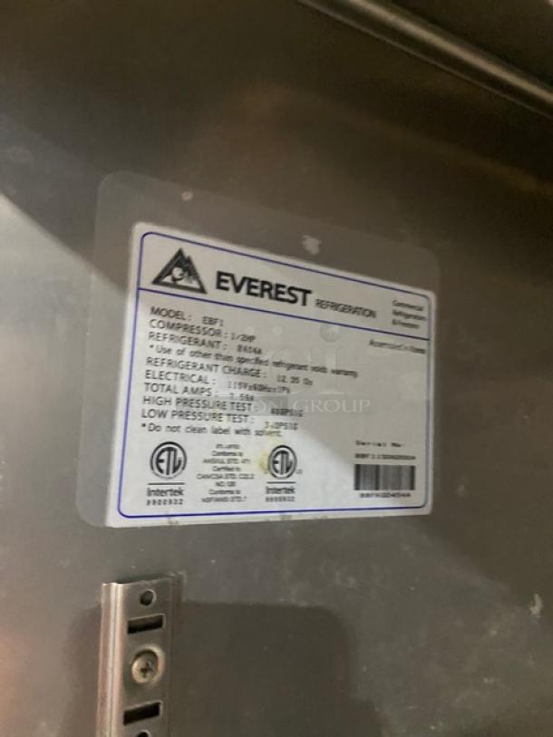 Everest Commercial Stainless Steel Solid Single Door Reach In Freezer! With Poly Coated Wire Rack! Model: EBF1 SN: BBF115060004! 115V 1 Phase! On Casters! - Image 6 of 8