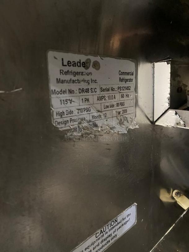 Leader Commercial Stainless Steel 2 Door Refrigerated Pizza Dough Retarder Table! Model: DR48 S/C SN: PS121452! 115V 1 Phase! On Casters! - Image 6 of 7