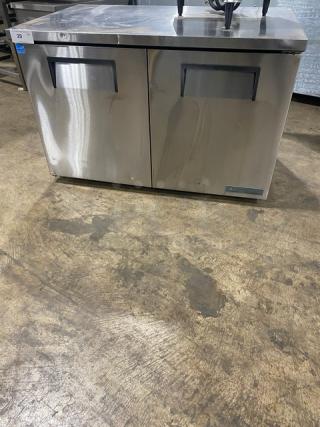 True Commercial Stainless Steel 2 Door Undercounter Worktop Refrigerator! Energy Star Certified! With Poly Coated Wire Racks! Model: TUC-48-LP-HC SN: 9029640! 115V 1 Phase! On Casters!