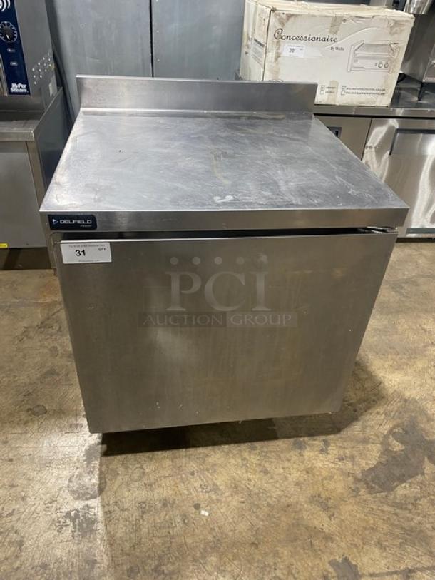 Delfield Commercial Stainless Steel Solid Single Door Worktop Freezer! With Back Splash! With Poly Coated Wire Rack! Model: GUF32BP-S SN: 2103152002462! 115V 1 Phase! On Casters! - Image 1 of 7