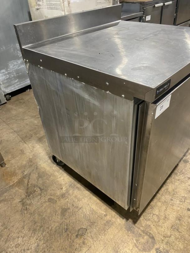 Delfield Commercial Stainless Steel Solid Single Door Worktop Freezer! With Back Splash! With Poly Coated Wire Rack! Model: GUF32BP-S SN: 2103152002462! 115V 1 Phase! On Casters! - Image 2 of 7