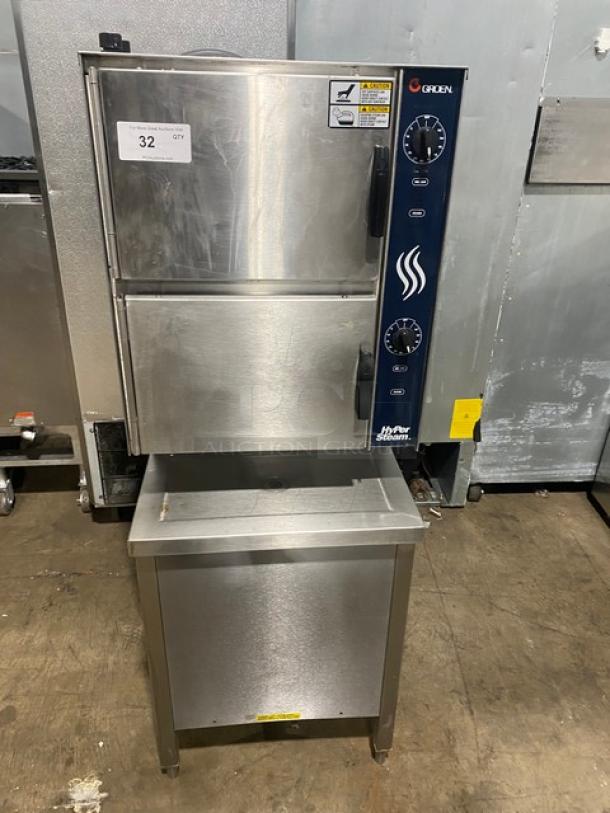 Groen HyPer-Steam Series Commercial Stainless Steel Electric Powered Double Compartment 6-Pan Convection Steamer! With Individual Controls! With Built-In Pan Holding Racks! Model: HY-6E SN: J77943-1-1 M12! 208V! On Bullet Feet Legs! - Image 1 of 9
