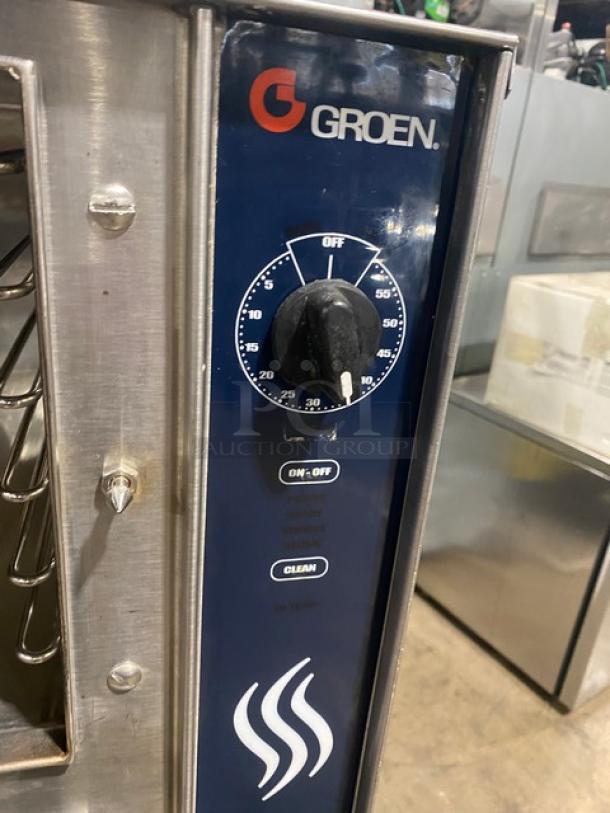 Groen HyPer-Steam Series Commercial Stainless Steel Electric Powered Double Compartment 6-Pan Convection Steamer! With Individual Controls! With Built-In Pan Holding Racks! Model: HY-6E SN: J77943-1-1 M12! 208V! On Bullet Feet Legs! - Image 6 of 9