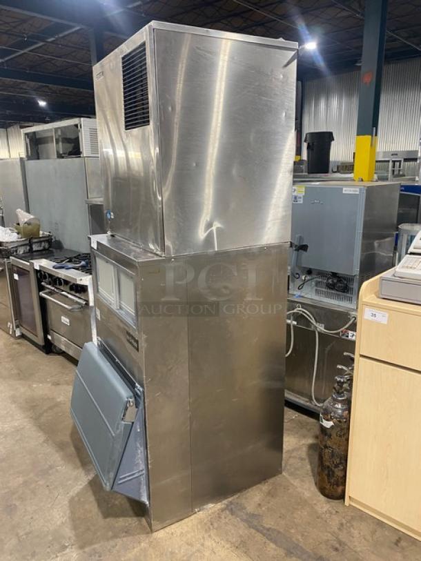 Hoshizaki Commercial Stainless Steel Modular Ice Making Machine Head! Model: F-2000MRF SN: H00023J! 208-230V 1 Phase! On Ice-O-Matic Commercial Stainless Steel Ice Storage Bin! With Upper Sliding Door Flow Control! With Heavy Duty Lift-Up Style SmartGATE! Model: B700-30 SN: E93960-22615! ALL ONE MONEY! - Image 2 of 8