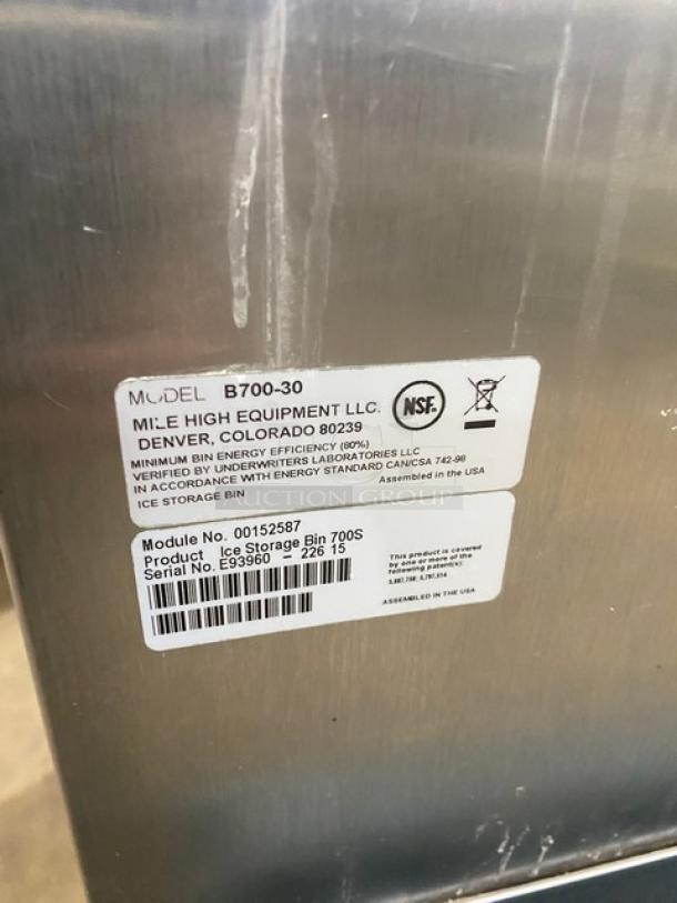 Hoshizaki Commercial Stainless Steel Modular Ice Making Machine Head! Model: F-2000MRF SN: H00023J! 208-230V 1 Phase! On Ice-O-Matic Commercial Stainless Steel Ice Storage Bin! With Upper Sliding Door Flow Control! With Heavy Duty Lift-Up Style SmartGATE! Model: B700-30 SN: E93960-22615! ALL ONE MONEY! - Image 7 of 8
