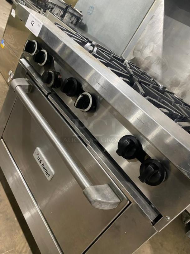 U.S. Range Commercial Stainless Steel Natural Gas Powered 6 Burner Range/Oven Combo! With Back Splash & Overhead Salamander Shelf! With Wire Oven Rack! Model: U36-6R SN: 2006100100185! On Casters! - Image 8 of 11