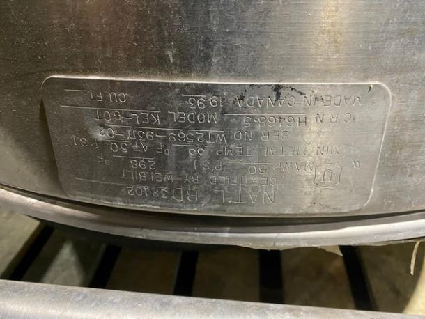 Cleveland Range Commercial Stainless Steel Electric Powered Self-Contained 2/3 Steam Jacketed Tilting Steam Kettle! Model: KEL-60T SN: WT2569-93D-02! 208V 3 Phase! On Legs! Working When Removed! - Image 10 of 10