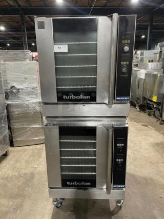Moffat TurboFan Series Commercial Stainless Steel Natural Gas Powered Double Stacked Steam Injecting Convection Oven! With Wire Oven Racks! Model: USG32D5-1-N SN: 1877339! On Casters! 2X Your Bid Makes One Unit!