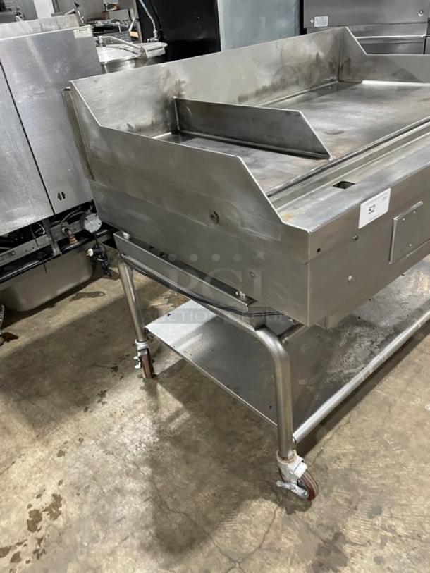 Wood Stone Commercial Stainless Steel Natural Gas Powered Countertop Plancha Griddle! With Back & Side Splash! With Single Undershelf Equipment Cart! On Casters! - Image 2 of 10