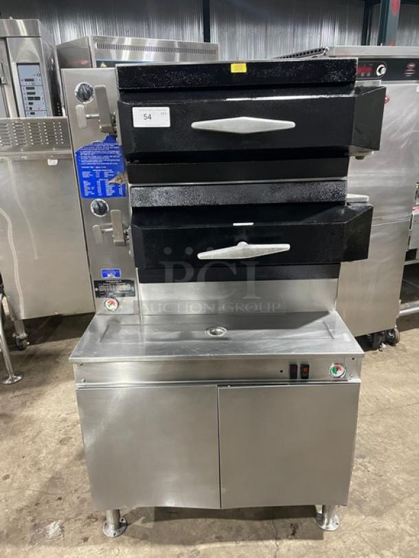 Cleveland Range Commercial Stainless Steel Natural Gas Powered 2-Compartment Pressure Steamer! With Indvidual Controls! With Enclosed Cabinet Base! On Legs! - Image 1 of 9