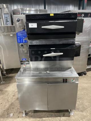 Cleveland Range Commercial Stainless Steel Natural Gas Powered 2-Compartment Pressure Steamer! With Indvidual Controls! With Enclosed Cabinet Base! On Legs!
