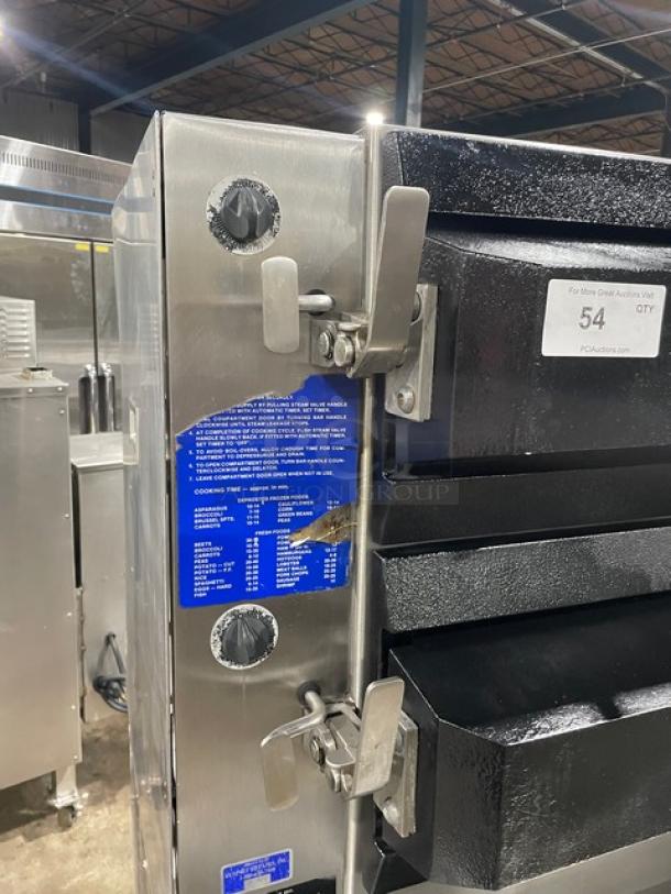 Cleveland Range Commercial Stainless Steel Natural Gas Powered 2-Compartment Pressure Steamer! With Indvidual Controls! With Enclosed Cabinet Base! On Legs! - Image 7 of 9