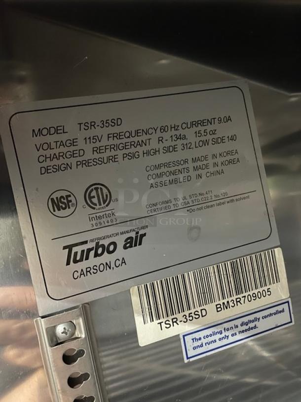 Turbo Air Commercial Stainless Steel Solid 2 Door Reach In Deluxe Refrigerator! With Digital Controls! With Wired Racks! Model: TSR-35SD SN: BM3R709005! 115V! On Casters! - Image 7 of 9