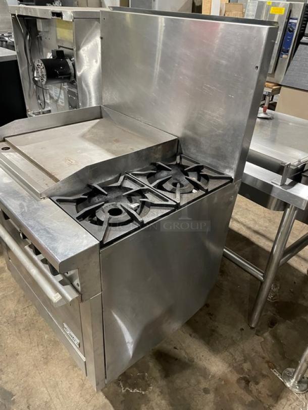 Therma-Tek Commercial Stainless Steel Natural Gas Powered Flat Griddle/2 Burner Split Top Range & Oven Combo! With Back Splash! Model: TMDS36-24G-2-1N SN: 11K02659C! On Legs! - Image 3 of 8