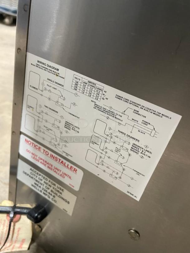 Wells Commercial Stainless Steel Electric Powered Narrow Countertop Double Warming Drawer! With Individual Controls! Model: RWN2 SN: RWN20222A0003! 120V! - Image 5 of 10