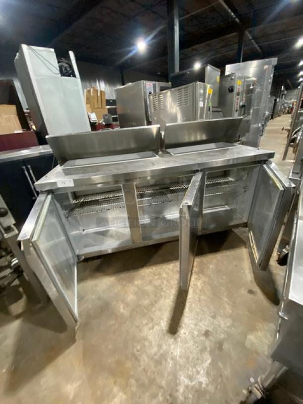 Continental Commercial Stainless Steel 3 Door Refrigerated Bain Marie Style Mega Top Salad/Sandwich Prep Table! With Wired Racks! Model: SW72-18 SN: 1468S748! 115V 1 Phase! - Image 7 of 9