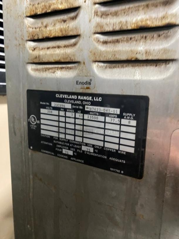 Cleveland Range SteamChef Series Commercial Stainless Steel Electric Powered Countertop 6-Pan Broilerless Convection Steamer! With Built In Pan Holding Rack! With Double Undershelf Equipment Stand! Model: 22CET6 SN: 87623-04I-01! 208V 3 Phase! On Legs! - Image 9 of 10