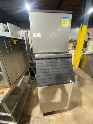 Manitowoc Koolaire Series Commercial Stainless Steel Water-Cooled Half Ice Cube Making Machine Head! With Ice Storage Bin! With Heavy Duty Lift-Open Top! Model: KYT0420W-161 SN: 1120752580! 115V 1 Phase! On Legs!