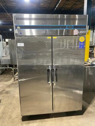 Everest Commercial Stainless Steel Solid 2 Door Reach In Freezer! With Wire Racks! Model: ESF2 SN: BSF204070032! 115V 1 Phase! On Casters!