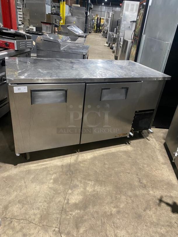 True Commercial Stainless Steel 2 Door Undercounter Worktop Refrigerator! With Poly Coated Wire Rack! Model: TUC-67 SN: 1-2241757! 115V 1 Phase! On Casters! - Image 1 of 7