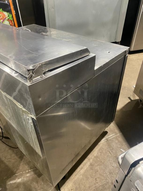 True Commercial Stainless Steel Single Door Refrigerated Bain Marie Style Mega Top Pizza Prep Table! With Poly Coated Wire Racks! Model: TPP-44 SN: 1-2245941! 115V 1 Phase! On Casters! - Image 2 of 9