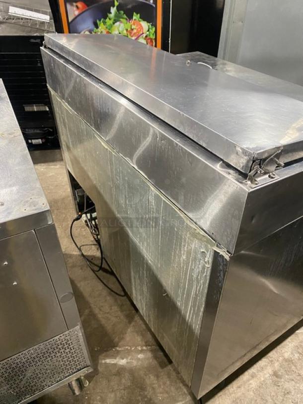 True Commercial Stainless Steel Single Door Refrigerated Bain Marie Style Mega Top Pizza Prep Table! With Poly Coated Wire Racks! Model: TPP-44 SN: 1-2245941! 115V 1 Phase! On Casters! - Image 3 of 9