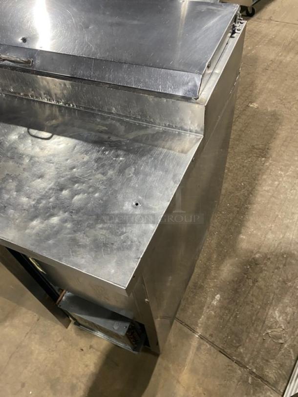True Commercial Stainless Steel Single Door Refrigerated Bain Marie Style Mega Top Pizza Prep Table! With Poly Coated Wire Racks! Model: TPP-44 SN: 1-2245941! 115V 1 Phase! On Casters! - Image 4 of 9