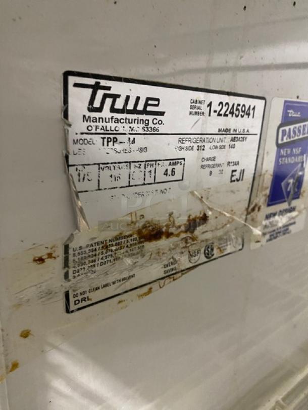 True Commercial Stainless Steel Single Door Refrigerated Bain Marie Style Mega Top Pizza Prep Table! With Poly Coated Wire Racks! Model: TPP-44 SN: 1-2245941! 115V 1 Phase! On Casters! - Image 7 of 9