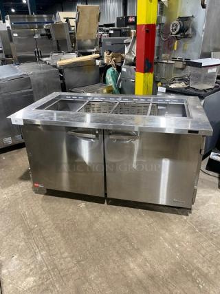 Turbo Air Commercial Stainless Steel 2 Door Refrigerated Mega Top Salad/Sandwich Prep Table! With Wire Racks! Model: PST-60-24-N! 115V! On Casters!