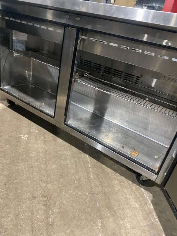 Turbo Air Commercial Stainless Steel 2 Door Refrigerated Mega Top Salad/Sandwich Prep Table! With Wire Racks! Model: PST-60-24-N! 115V! On Casters! - Image 6 of 8