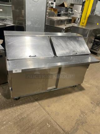 Beverage-Air Commercial Stainless Steel 2 Door Refrigerated Bain Marie Style Mega Top Salad/Sandwich Prep Table! With Poly Coated Wire Rack! Model: SUR60-24M SN: 4506667! 115V 1 Phase! On Casters!