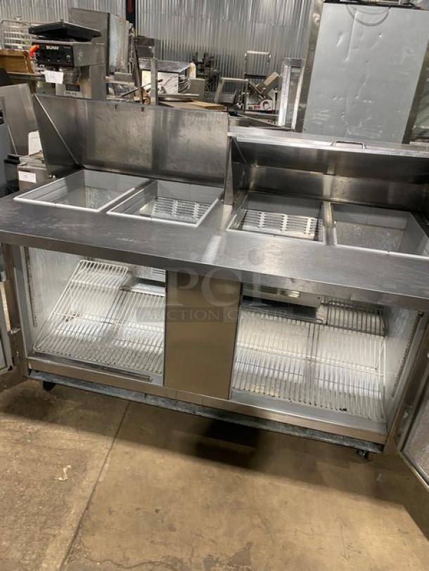 Beverage-Air Commercial Stainless Steel 2 Door Refrigerated Bain Marie Style Mega Top Salad/Sandwich Prep Table! With Poly Coated Wire Rack! Model: SUR60-24M SN: 4506667! 115V 1 Phase! On Casters! - Image 5 of 9