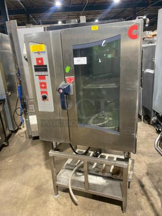 Cleveland Range ConvoTherm Series Commercial Stainless Steel Natural Gas Powered Combination Oven! With Built In Pan Holding Rack! With Single Undershelf Equipment Stand! On Legs!