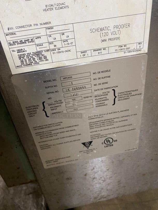 Hobart Commercial Stainless Steel Natural Gas Powered Mini Rotating Rack Oven/Hobart Electric Powered 2 Door Proofer Cabinet Combo! With Digital Controls! Built In Pan Holding Racks! Model: HO300G/HPC800 SN: 24-1049044! 120V 1 Phase! On Legs! ALL ONE MONEY! - Image 5 of 10