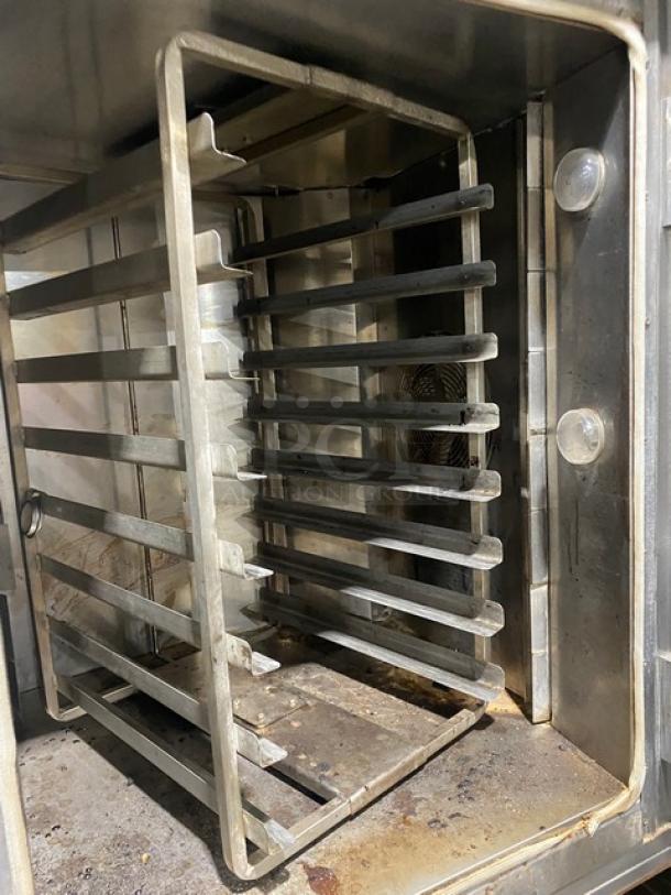 Hobart Commercial Stainless Steel Natural Gas Powered Mini Rotating Rack Oven/Hobart Electric Powered 2 Door Proofer Cabinet Combo! With Digital Controls! Built In Pan Holding Racks! Model: HO300G/HPC800 SN: 24-1049044! 120V 1 Phase! On Legs! ALL ONE MONEY! - Image 7 of 10